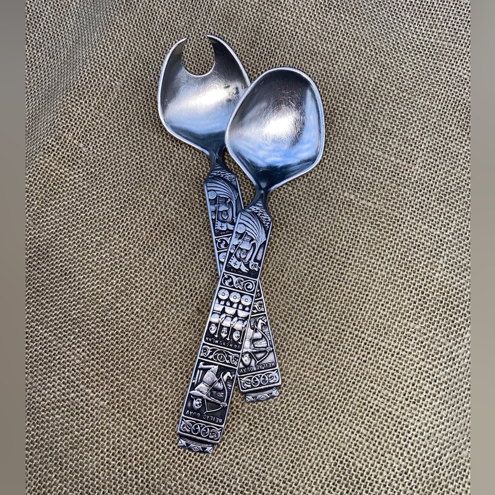 KONGE TINN Rare Vintage Salad set Norwegian pewter Salatsett - Picture 3 of 17